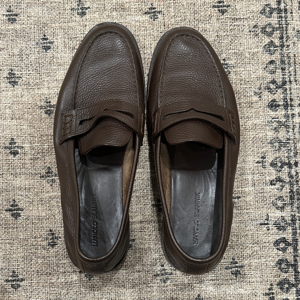 Manolo Blahnik Men's Brown Leather Loafers